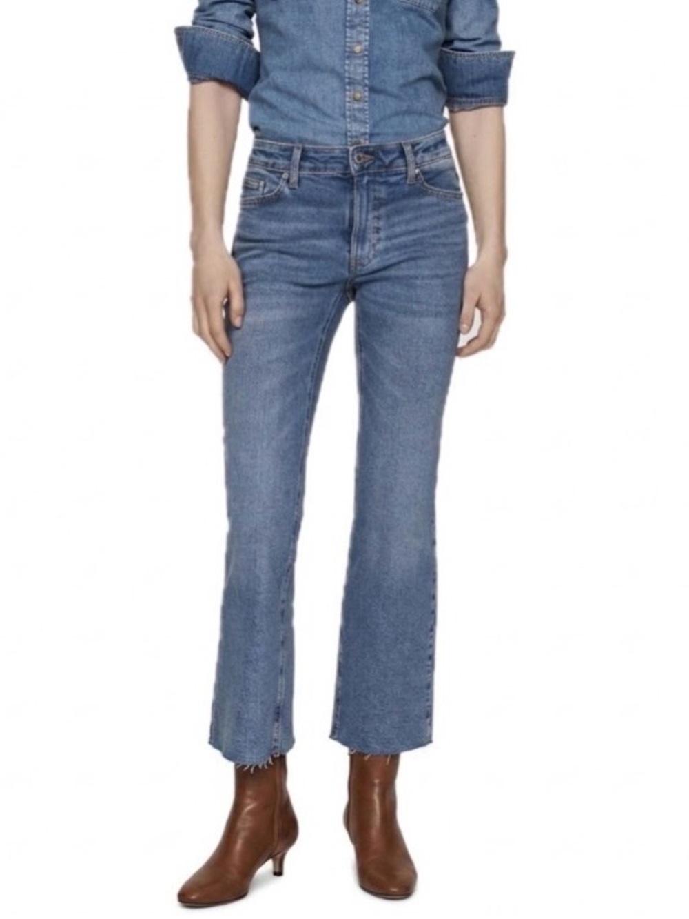 High Rise Kick Flare Jeans Size 10 Medium Wash Stretch Ankle EUC